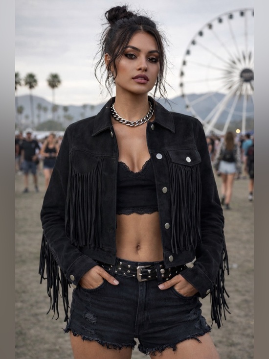 Forever 21 Jackets & Blazers - Forever 21 Black Suede Fringe Jacket Spiked Cowgirl Western Festival Punk Small